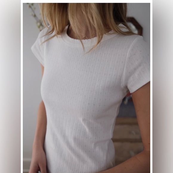 Marea by Liz Joy Classic White Pointelle Crewneck Tee Size L - Picture 3 of 4